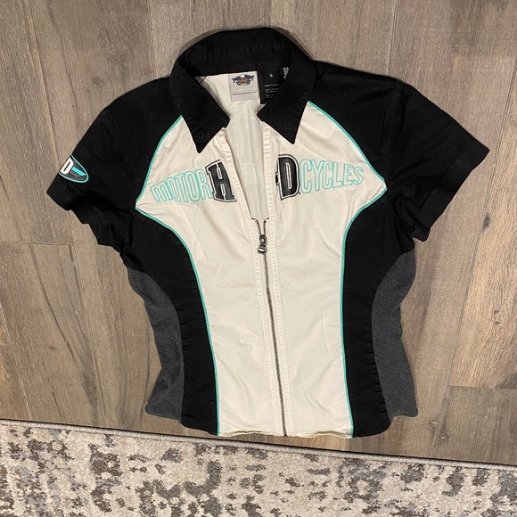 Harley Davidson HD Motorcycle shirt. Women sz S. Front Zip Cleavage. Stretchy. - Picture 8 of 10